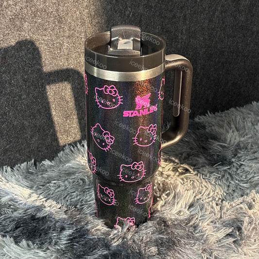 30oz Black Sparkle Pink Kitty Tumbler