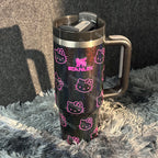 30oz Black Sparkle Pink Kitty Tumbler