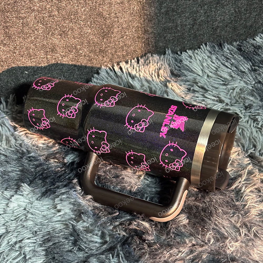 30oz Black Sparkle Pink Kitty Tumbler