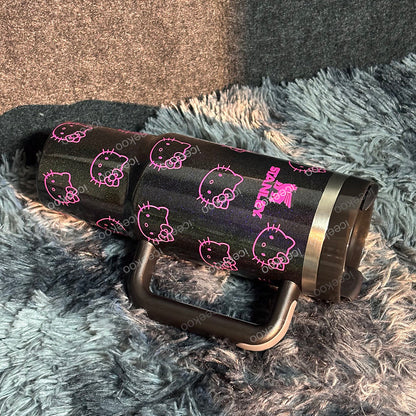 30oz Black Sparkle Pink Kitty Tumbler