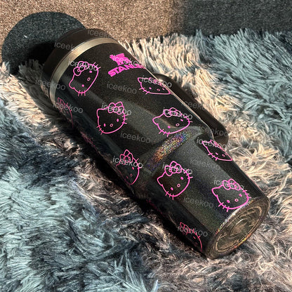 30oz Black Sparkle Pink Kitty Tumbler