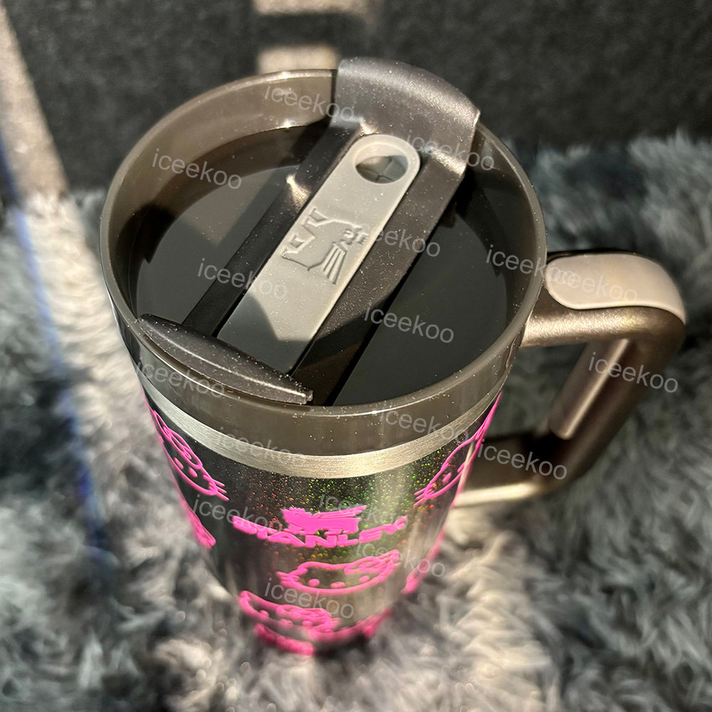 30oz Black Sparkle Pink Kitty Tumbler