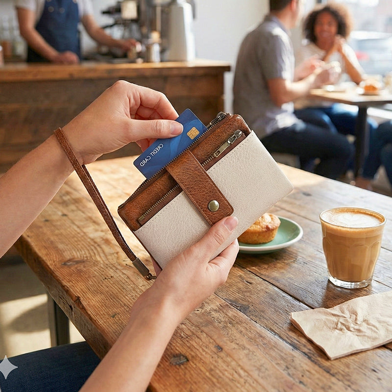 Handmade Leather RFID Blocking Wallet with Lanyard