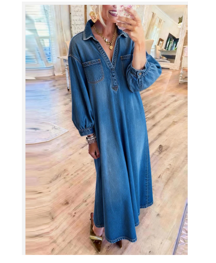 Long Sleeves Denim Maxi Dress